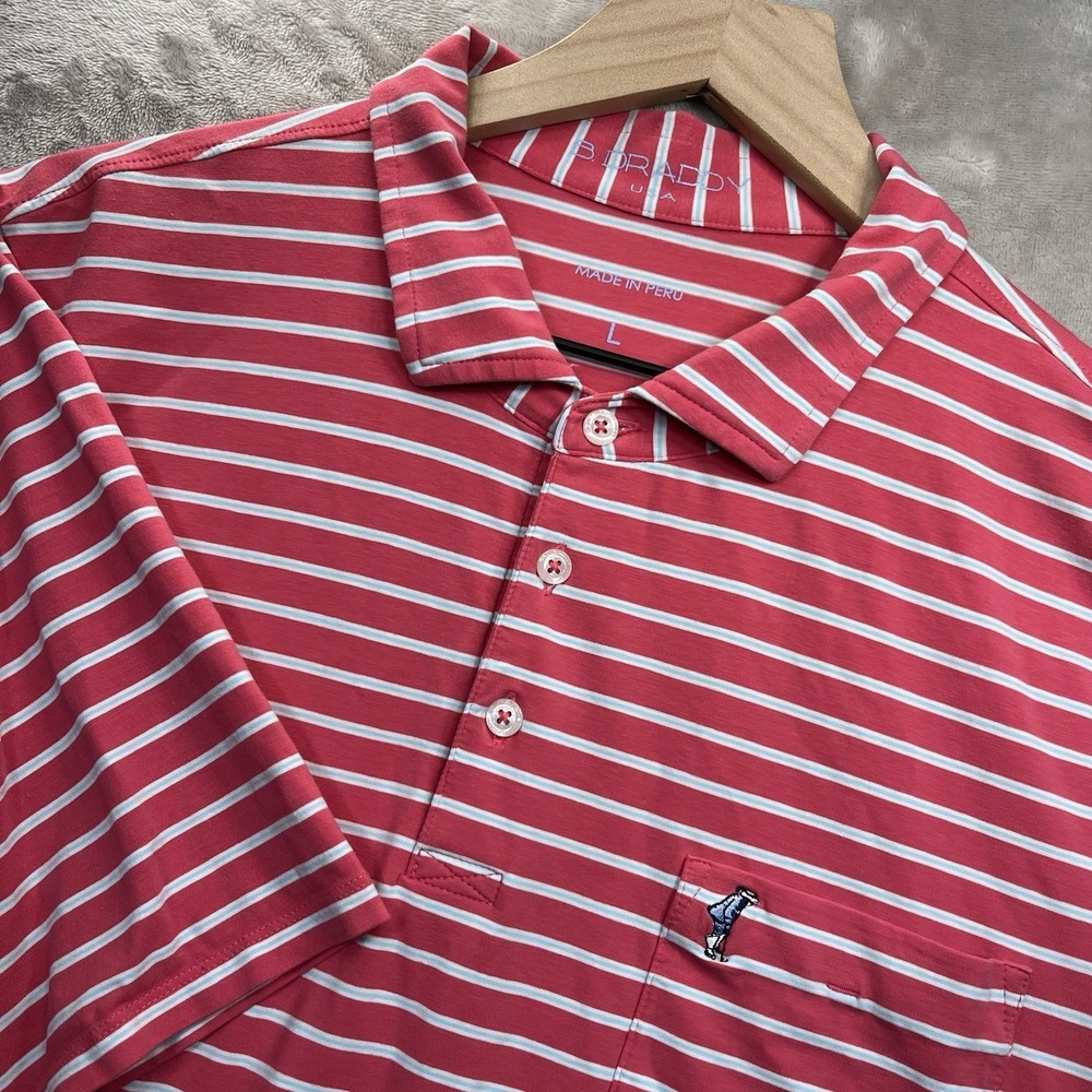 B.DRADDY Polo Shirt Mens L Pink Striped Pima Cotton Embroidered